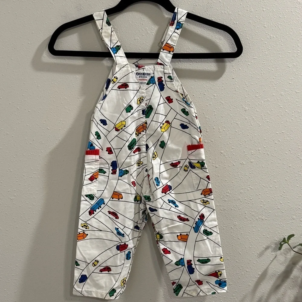 OshKosh B’gosh RARE Vintage 24M Car Print Overalls Union Workers Tag Made In USA